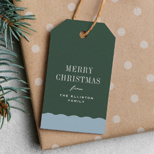Merry Christmas personalised green and light blue Gift Tags