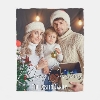 Merry Christmas Personalised Name and Photo Fleece Blanket