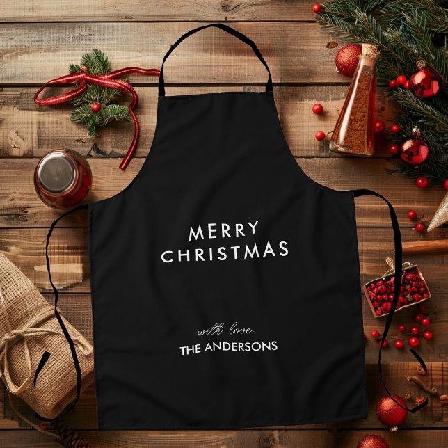 Merry Christmas Personalised Name Black Apron (Creator Uploaded)