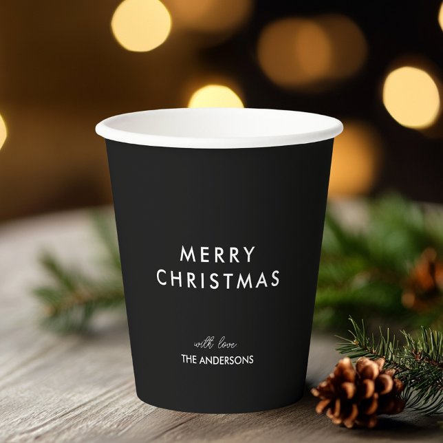 Merry Christmas Personalised Name Black Paper Cups (Creator Uploaded)