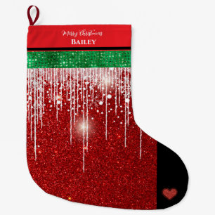 Merry Christmas Personalised Name Red and Green  Large Christmas Stocking