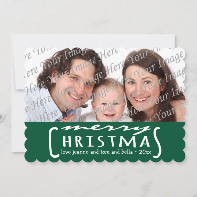 Merry Christmas Personalised Photo Card Green (Front)