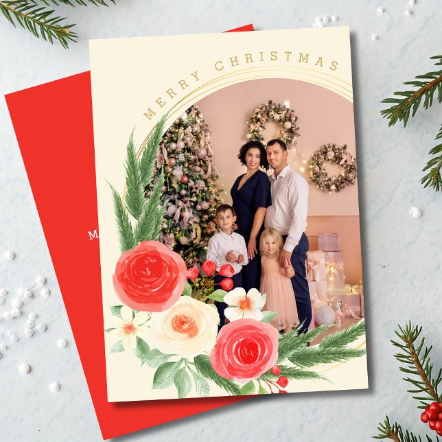 Merry Christmas Personalised Photo Winter Floral (Creator Uploaded)