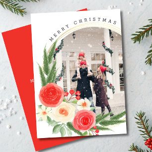 Merry Christmas Personalised Photo Winter Floral