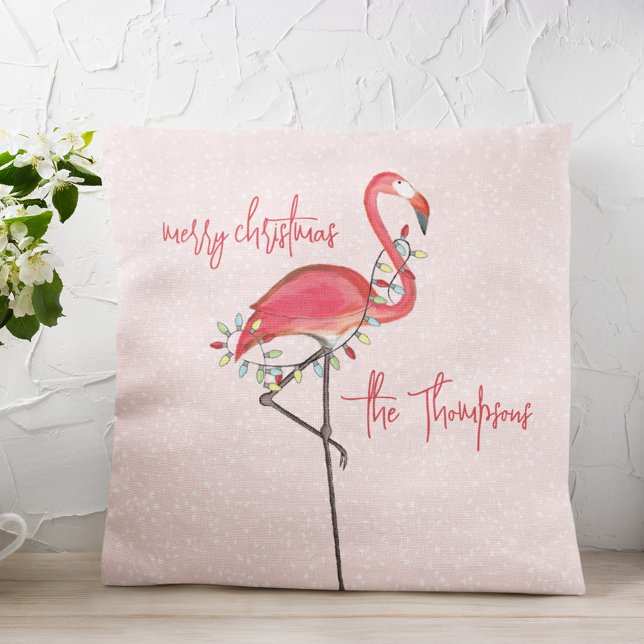 Merry Christmas Personalised Pink Flamingo Cushion (Christmas "Merry Christmas" cute whimsical pink flamingo throw pillow)