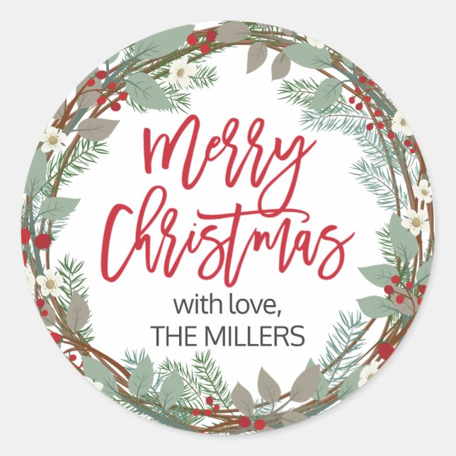 Merry Christmas Personalised Round Gift Stickers (Front)