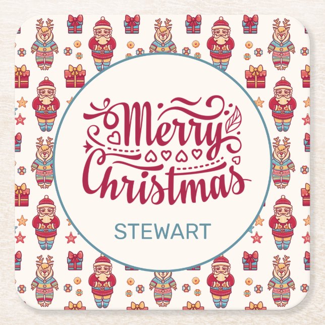 Merry Christmas Personalised Square Paper Coaster (Front)
