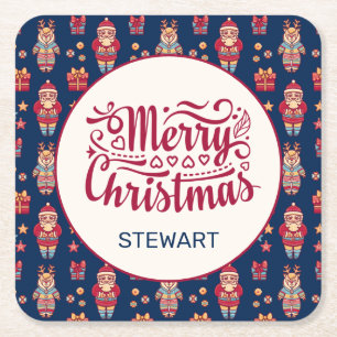 Merry Christmas Personalised Square Paper Coaster