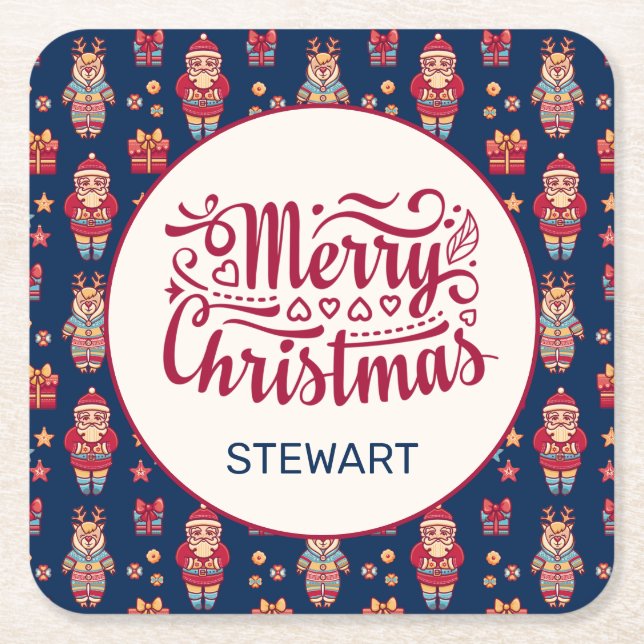 Merry Christmas Personalised Square Paper Coaster (Front)