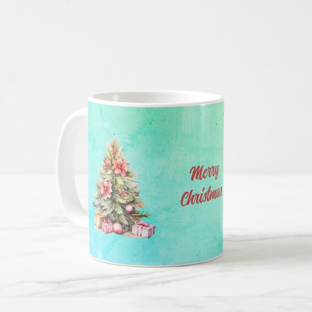 Merry Christmas Personalised Text Christmas Tree Coffee Mug (Front Left)