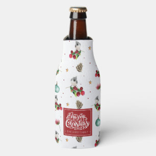Merry Christmas Personalised Winter Bird Pattern Bottle Cooler