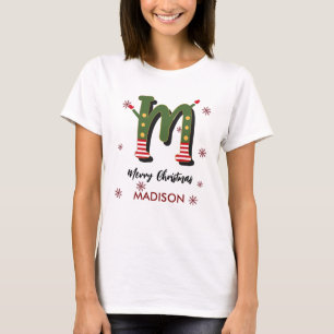 Merry Christmas Personalized Gift Letter M Name T-Shirt