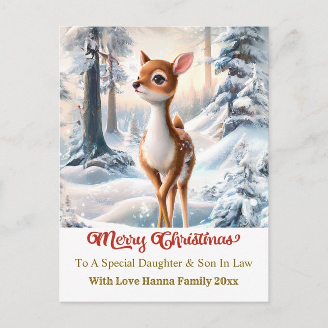 Merry Christmas Personised I Cute Baby Deer Holiday Postcard (Front)