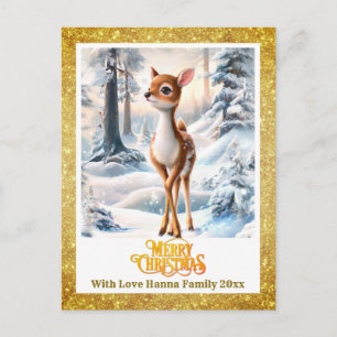 Merry Christmas Personised I Cute Baby Deer Holiday Postcard