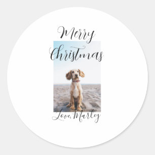 Merry Christmas pet dog cat photo holiday gifts lo Classic Round Sticker