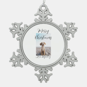 Merry Christmas pet dog cat photo holiday gifts lo Snowflake Pewter Christmas Ornament