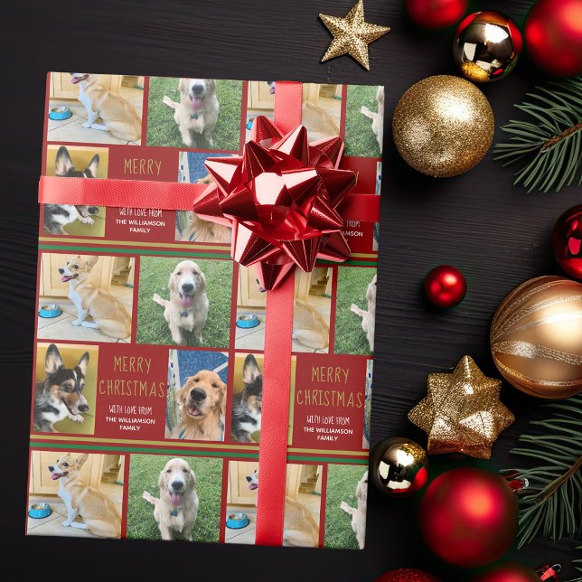 Merry Christmas Pet Photo Collage Custom Dog Owner Wrapping Paper (Creator Uploaded)