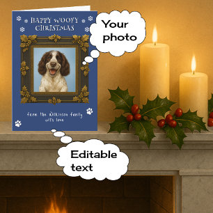 Merry Christmas pet photo navy blue Holiday Card