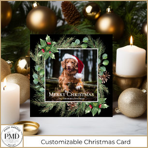 Merry Christmas Pet Photo Wreath Square Card