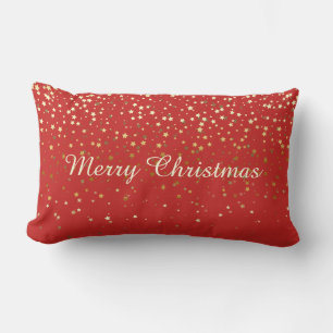 Merry Christmas Petite Golden Stars Pillow Red