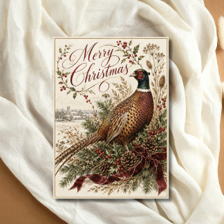 Merry Christmas Pheasant Vintage Country Holiday Card