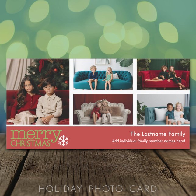 Merry Christmas Photo - 5 photo collage Holiday Card (Classic Holiday Photo Card)