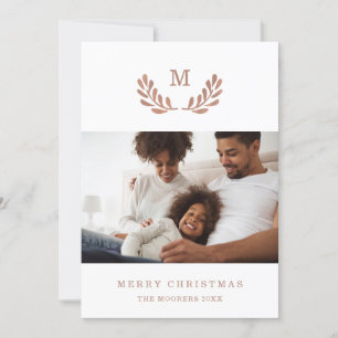 Merry Christmas   Photo and Faux Rose Gold Wreath Holiday Card