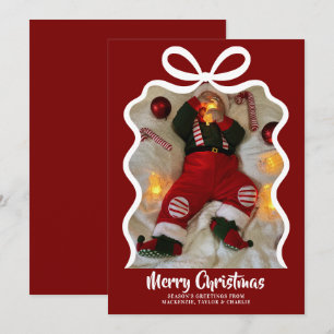 Merry Christmas Photo and Ribbon Personalised Holiday Card