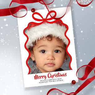 Merry Christmas Photo and Ribbon Personalized Holiday Card