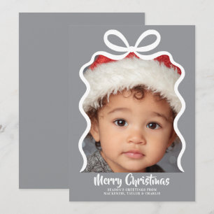 Merry Christmas Photo and Ribbon Personalized Holiday Card