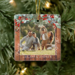 Merry Christmas Photo and Watercolor Holly Wood Ceramic Ornament<br><div class="desc">Create lasting holiday memories with our Personalised Merry Christmas Ceramic Ornament. Adorned with a watercolor holly and berries,  this square ornament allows you to customise a central photo and include names for a truly unique gift. Perfect for making your tree and Christmas even more special.</div>