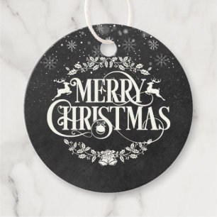 Merry Christmas Photo Black and White Chalkboard Favour Tags