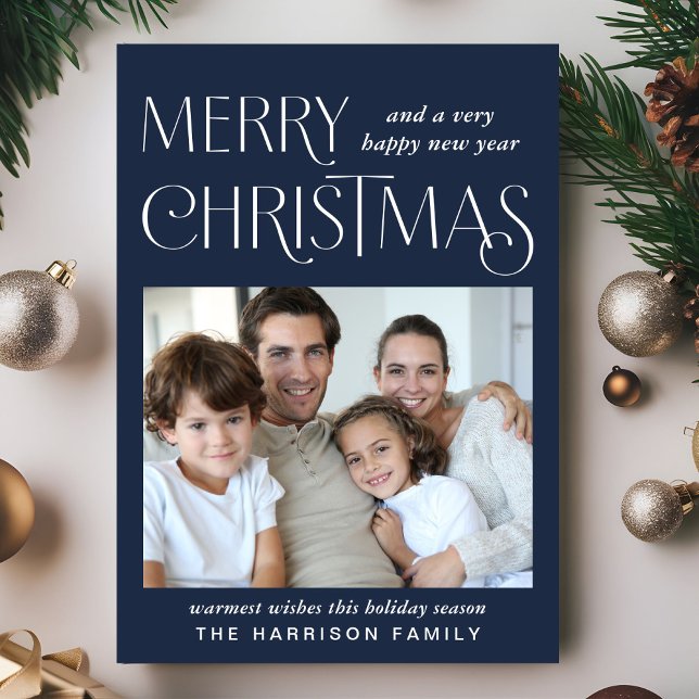Merry Christmas Photo Blue Holiday Card (This holiday season, let your family's smiles and heartwarming memories shine on our photo card)