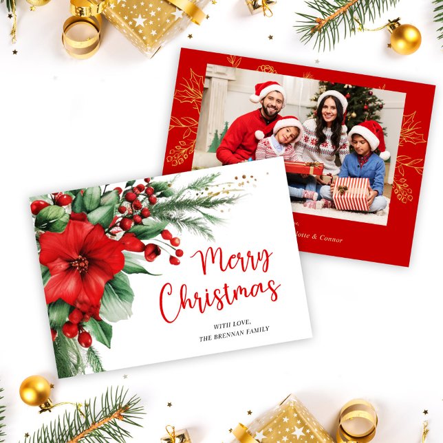 Merry Christmas Photo Botanical Holiday Card (Merry Christmas Photo Botanical Holiday Card)