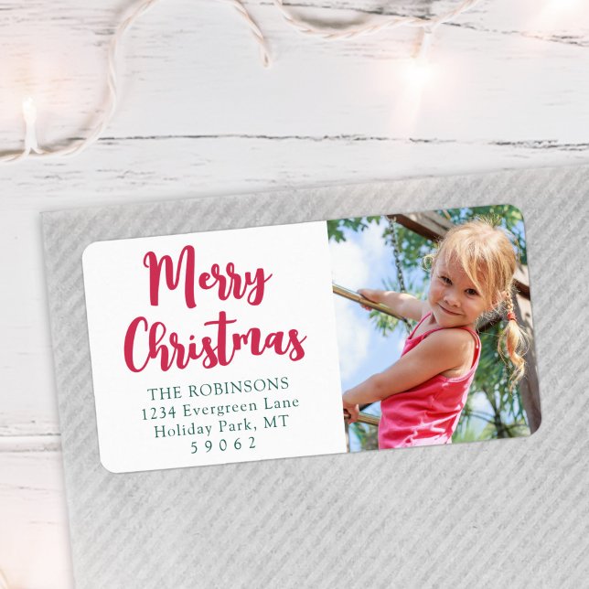 Merry Christmas Photo Bright Modern Return Address Label (Creator Uploaded)