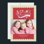 Merry Christmas Photo Card<br><div class="desc">This eye-catching card features a frame with a scallop edge and a folksy graphic with the words “Merry Christmas and Happy New Year”. Add your family picture and name for a personal touch. Modern and striking design.</div>