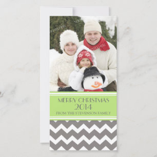 Merry Christmas Photo Card Green Grey Chevron