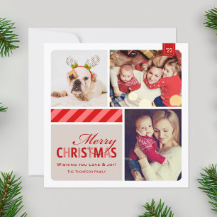 Merry Christmas Photo Card   Red, White, Cream