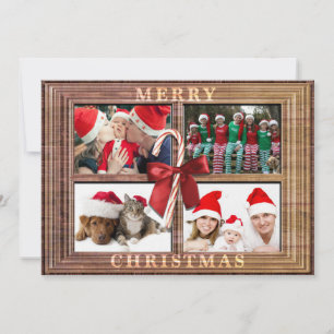 Merry Christmas Photo Card Rustic Faux Wood Frame