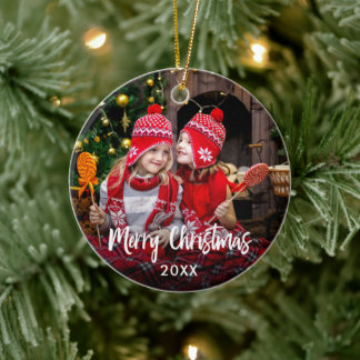 Merry Christmas Photo Ceramic Tree Decoration