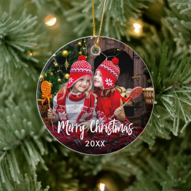 Merry Christmas Photo Ceramic Tree Decoration (Tree)