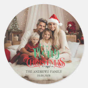 Merry Christmas Photo Classic Round Sticker