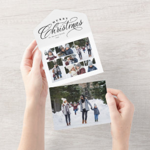 Merry Christmas photo collage black white trifold All In One Invitation