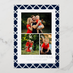 Merry Christmas Photo Collage Blue Check