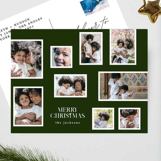 Merry Christmas | Photo Collage | Classic Green Holiday Postcard (Creator Uploaded)