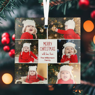 Merry Christmas Photo Collage Cute Personalized Glass Tree Decoration