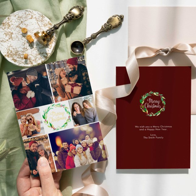 Merry Christmas Photo Collage Family Watercolor  (Creator Uploaded)