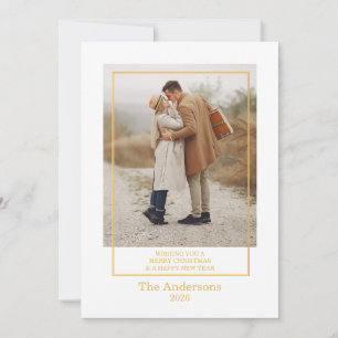 Merry Christmas Photo Collage Gold Holiday Card