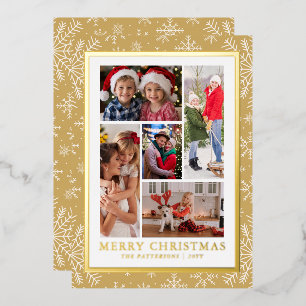 Merry Christmas Photo Collage Gold Snowflake