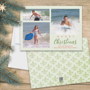 Merry Christmas Photo Collage Green Holiday Card